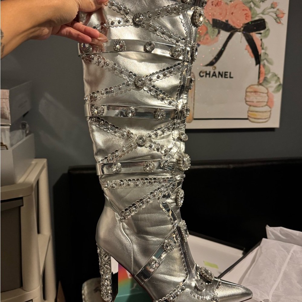 Silver Embellished Women's Boots